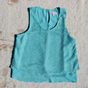 CANDIES 90s Y2K Teal Lace Tiered Cropped Flare Floaty Relaxed Tank Top Women XL